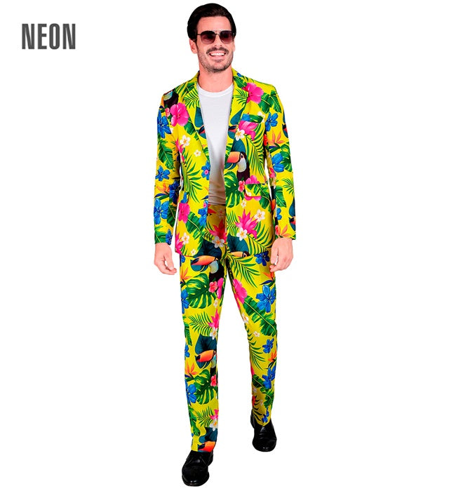 Neon Tropicana Party Anzug mit Jackett und Hose in leuchtendem Design