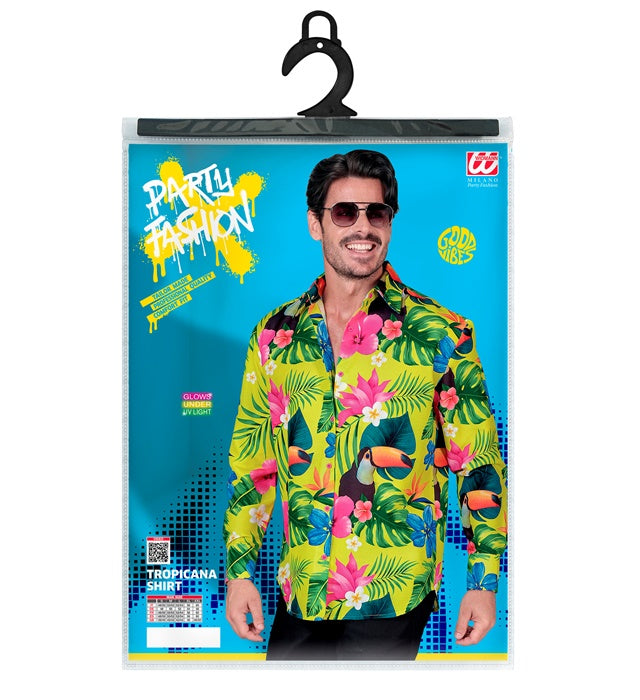 Neon Tropicana Party Hemd mit buntem tropischem Muster für Fasnacht und Mottopartys