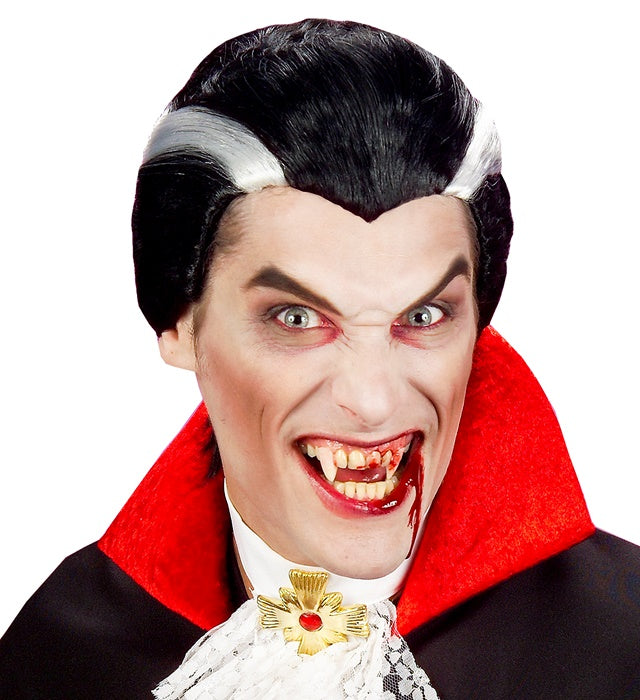 Vampir-Schminke Set mit zwei Eckzähnen, Blutgel und Make-Up für Halloween