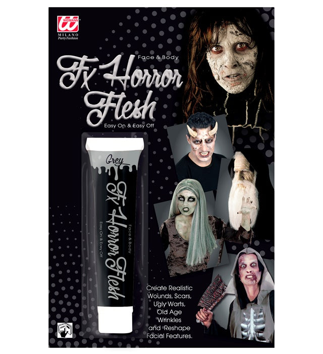 Tube mit grauem Horror-Fleisch für Halloween-Kostüme