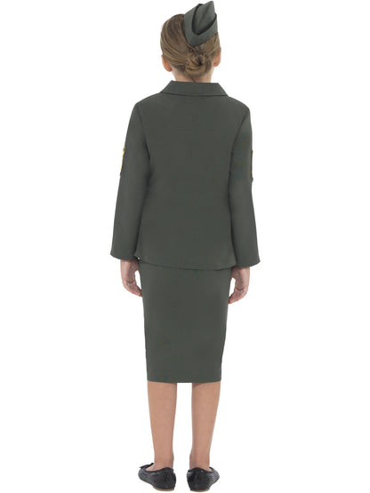 Smiffys 1940s WW2-Army-Mädchenkostüm khakigrün mit Jacke Rock Gürtel und Hut – Detailansicht