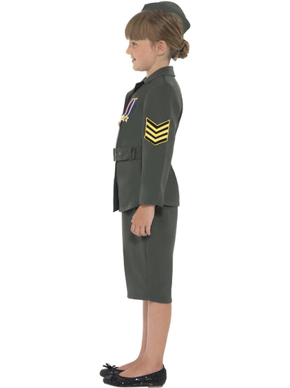 Smiffys 1940s WW2-Army-Mädchenkostüm khakigrün mit Jacke Rock Gürtel und Hut – Seitenansicht