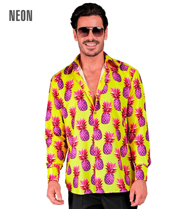 Neon Ananas Party Hemd mit tropischem Muster für Fasnacht