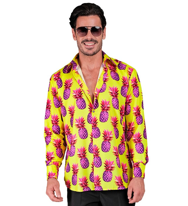 Neon Ananas Party Hemd mit tropischem Muster für Fasnacht