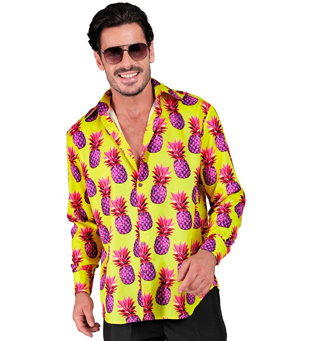 Neon Ananas Party Hemd mit tropischem Muster für Fasnacht