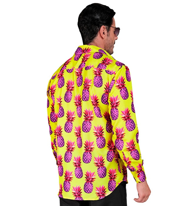 Neon Ananas Party Hemd mit tropischem Muster für Fasnacht