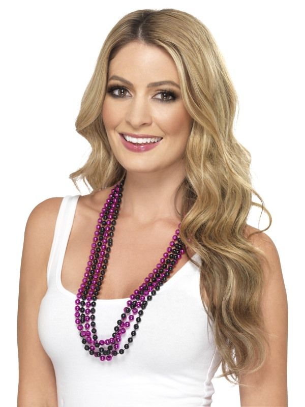 Smiffys Schmuck Halsketten-Set 4-teilig Pink und Schwarz