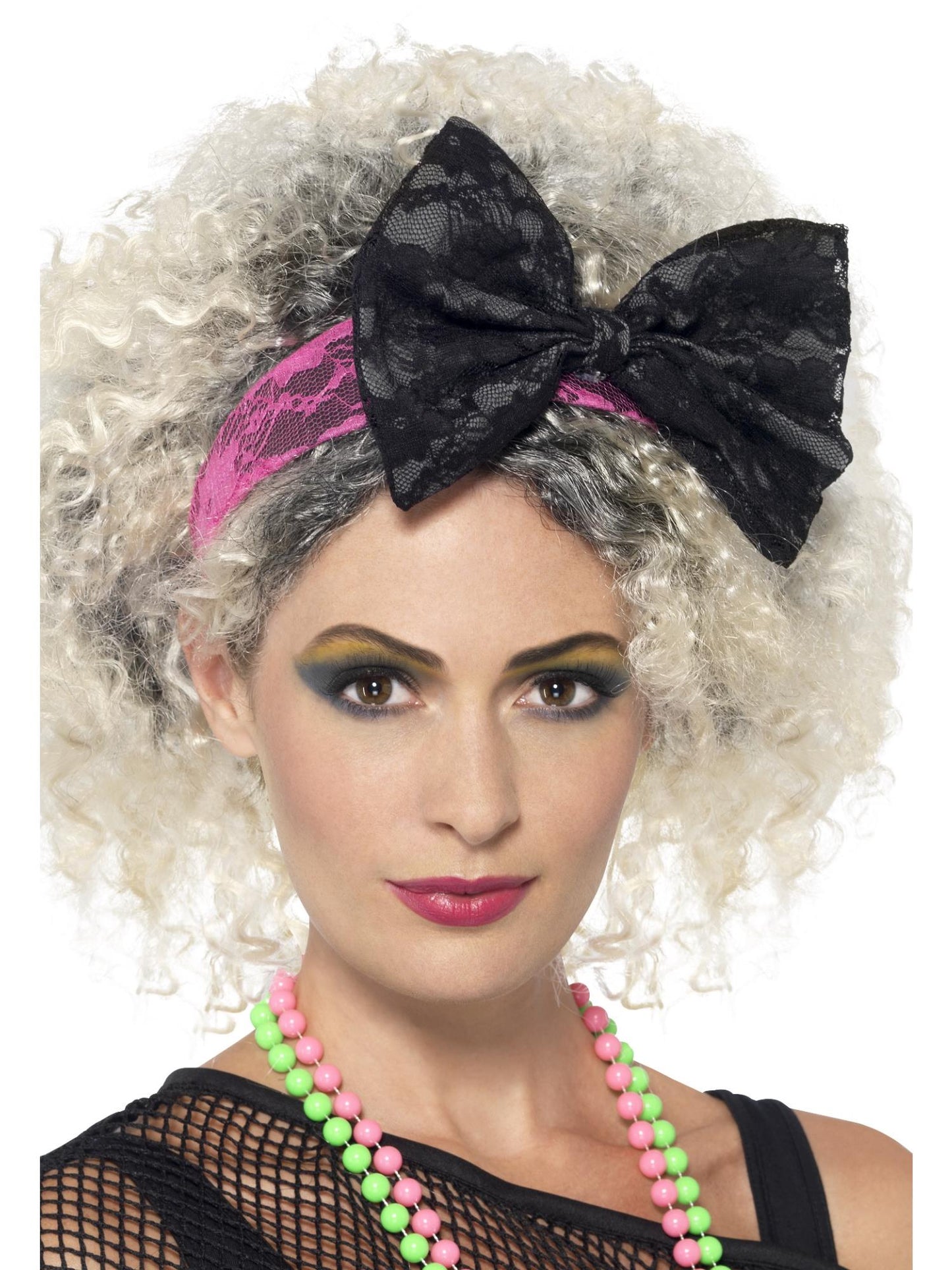 Smiffys 1980S 80s Lace Headband, Black & Pink HA für Damen
