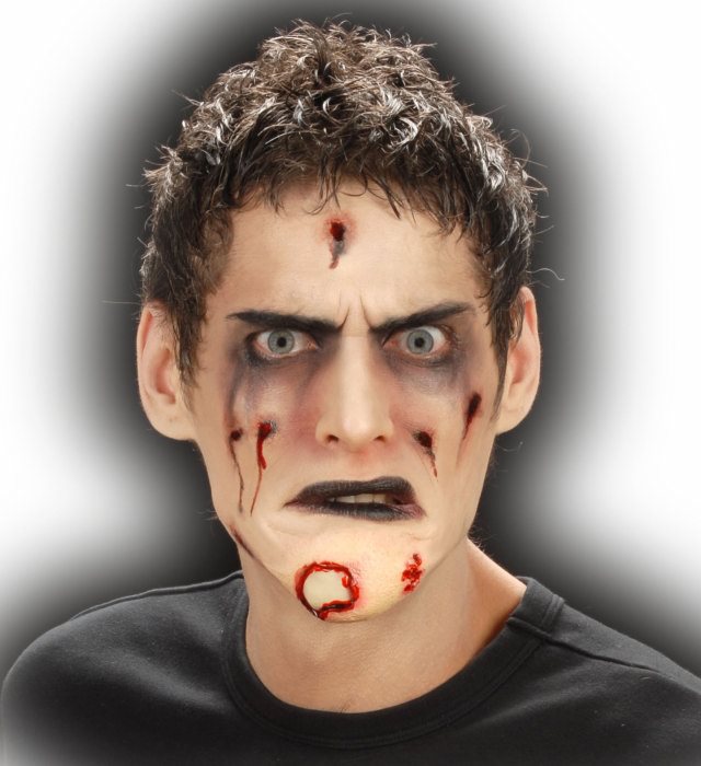 Zombie Kinn Make-up mit Klebstofftube für Halloween Kostüm