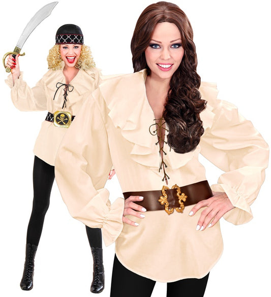 Beige Renaissance Bluse im Piratenstil für Fasnacht und Karneval