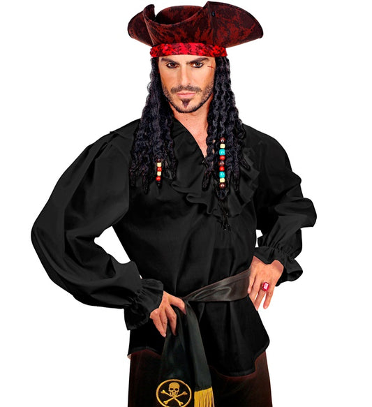 Schwarzes Renaissance Hemd im Piratenstil für Fasnacht-Kostüm