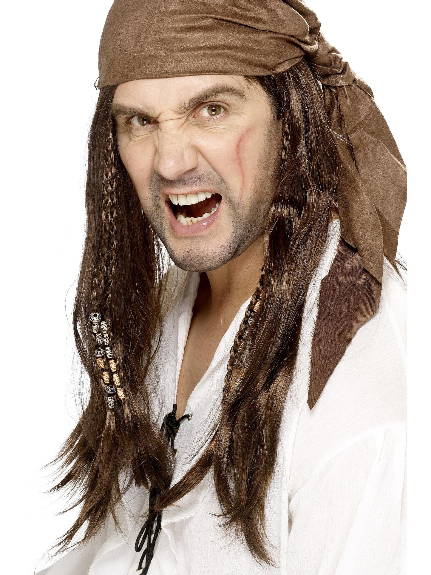 Smiffys Buccaneer Pirate Wig, Brown für Herren