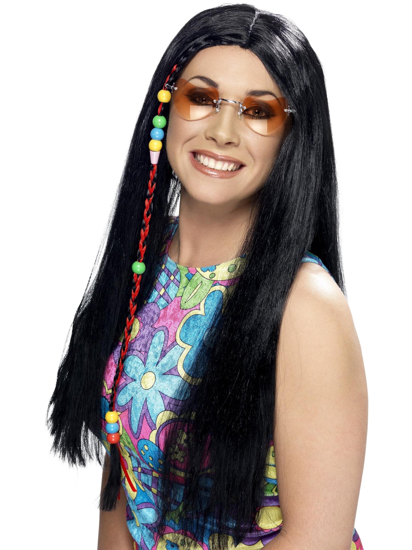 Smiffys Hippy Party Wig, Black für Damen