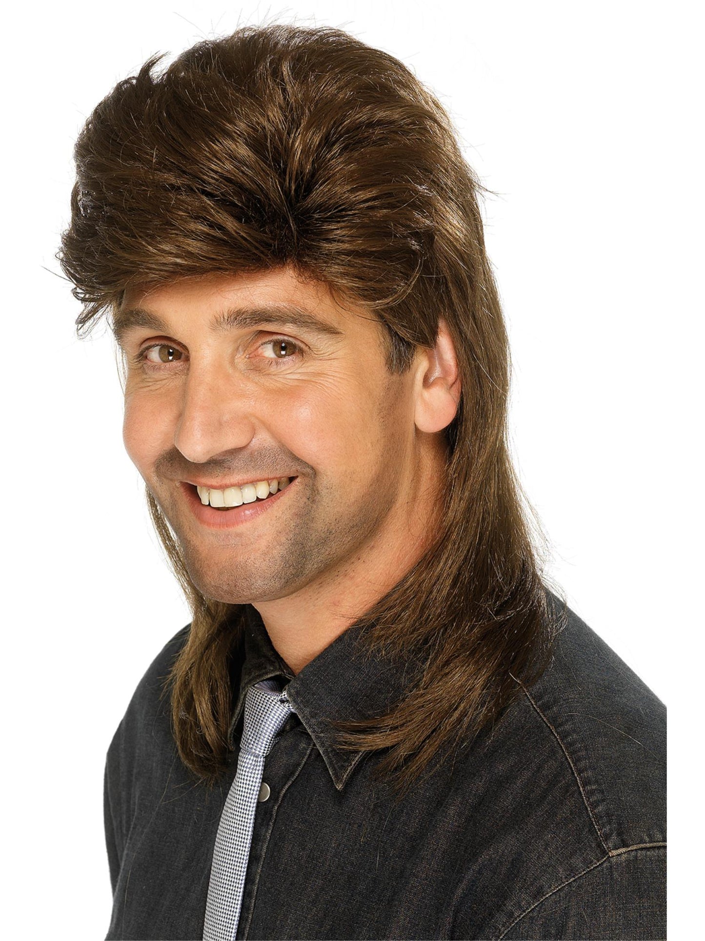 Smiffys Mullet Wig, Brown für Herren