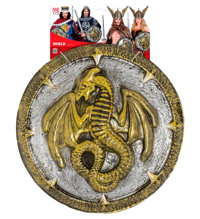 Drachenschild mit Griffen, 48 cm Durchmesser, Fasnachts- und Karnevalszubehör