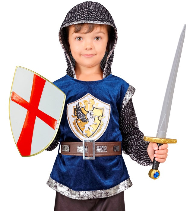 Weißes Kreuzritter Schild und Schwert Set für Fasnacht und Karneval