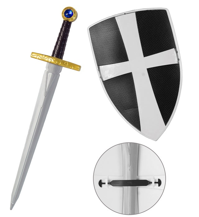 Schwarzes Kreuzritter Schild und Schwert Set mit 49 cm Schwert und 19 cm Schild