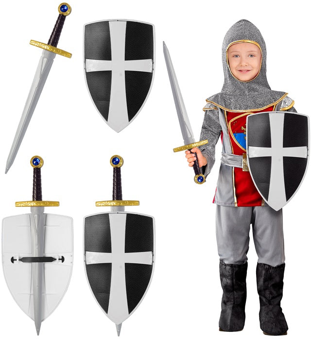 Schwarzes Kreuzritter Schild und Schwert Set mit 49 cm Schwert und 19 cm Schild