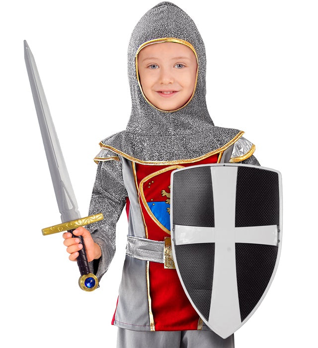 Schwarzes Kreuzritter Schild und Schwert Set mit 49 cm Schwert und 19 cm Schild