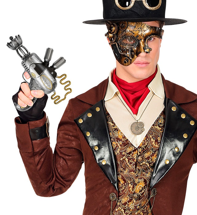 Steampunk Strahlenpistole 25 cm aus Kunststoff mit detailreichem Design