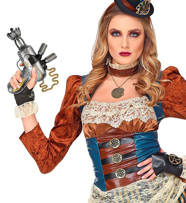 Steampunk Strahlenpistole 25 cm aus Kunststoff mit detailreichem Design
