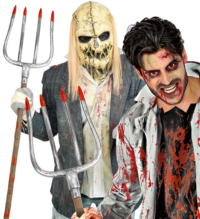 Blutige zerlegbare Heugabel 155 cm als Halloween-Deko