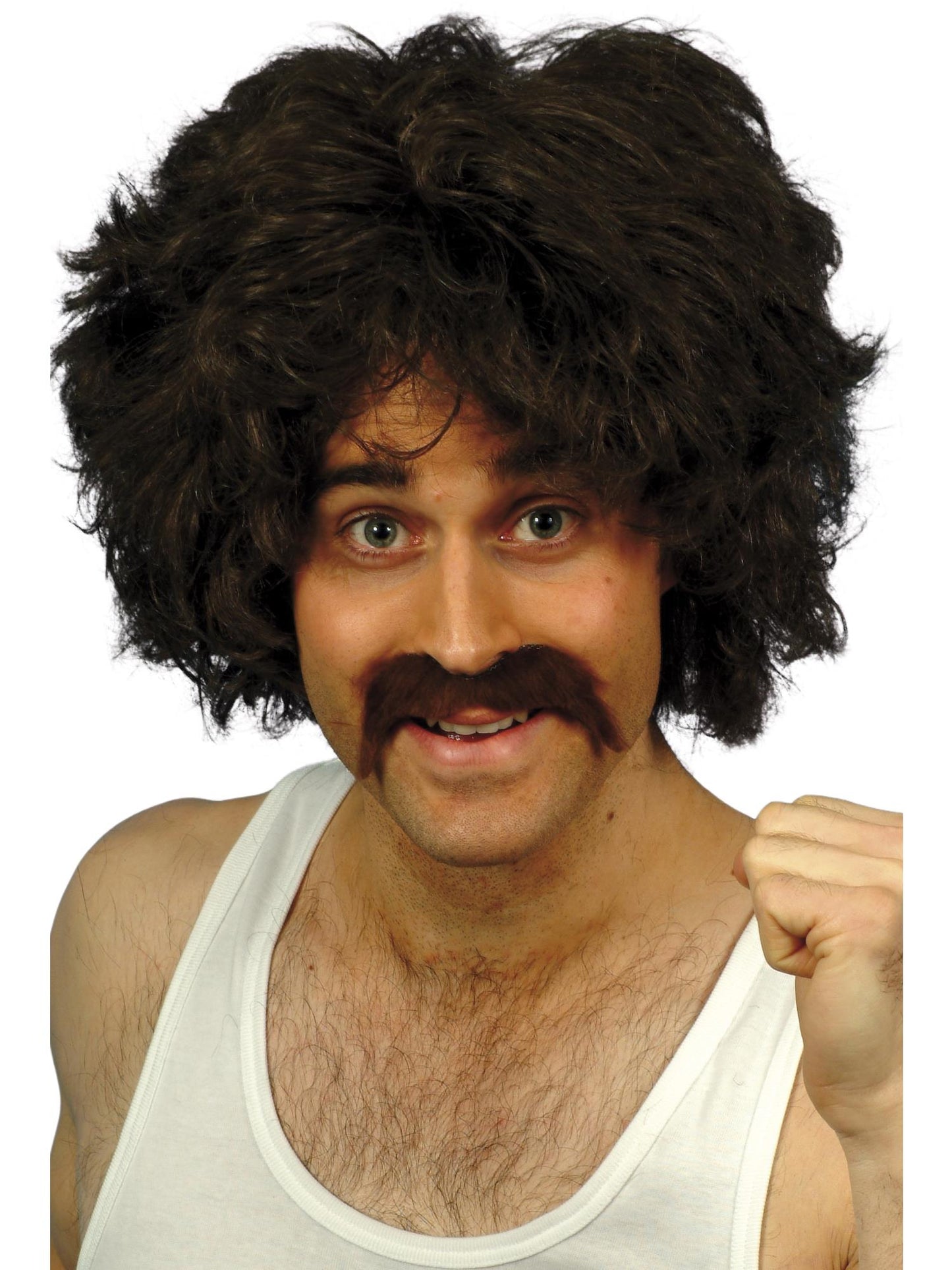 Smiffys Retro Wig & Tash, Brown für Herren