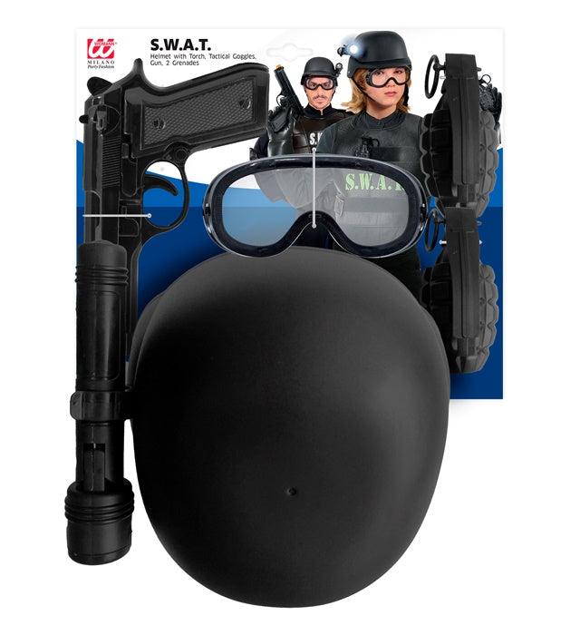 S.W.A.T. Einsatz-Set mit Helm, taktischer Brille, Taschenlampe und Spielzeugwaffen
