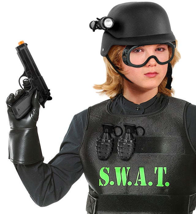 S.W.A.T. Einsatz-Set mit Helm, taktischer Brille, Taschenlampe und Spielzeugwaffen
