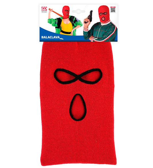Rote Balaclava Maske als Kostümzubehör für Fasnacht und Halloween