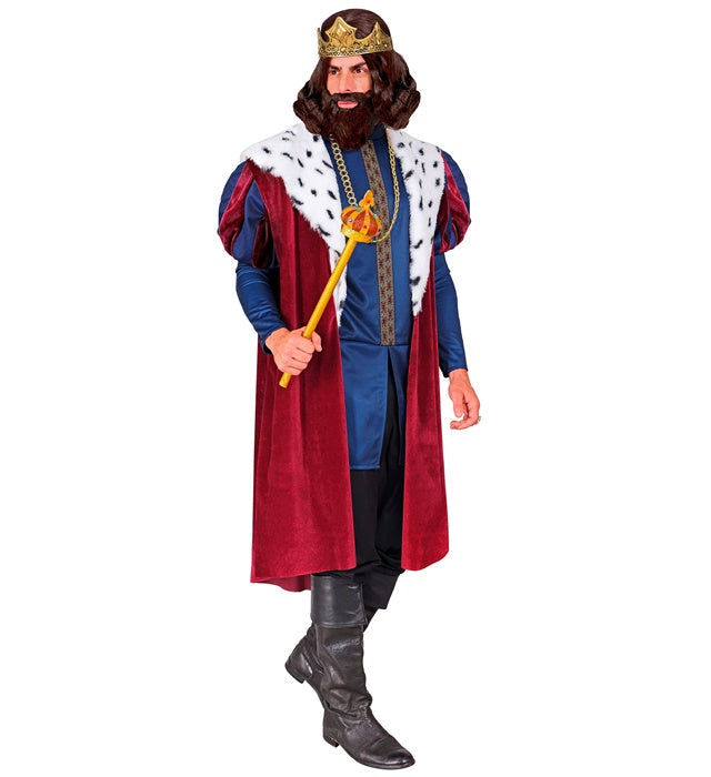 Königs-Kostüm mit Jacke, ärmellosem Mantel, Kette und Krone für Fasnacht