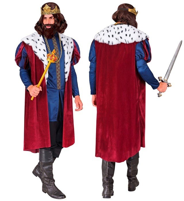 Königs-Kostüm mit Jacke, ärmellosem Mantel, Kette und Krone für Fasnacht