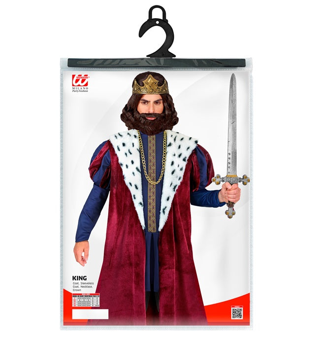 Königs-Kostüm mit Jacke, ärmellosem Mantel, Kette und Krone für Fasnacht