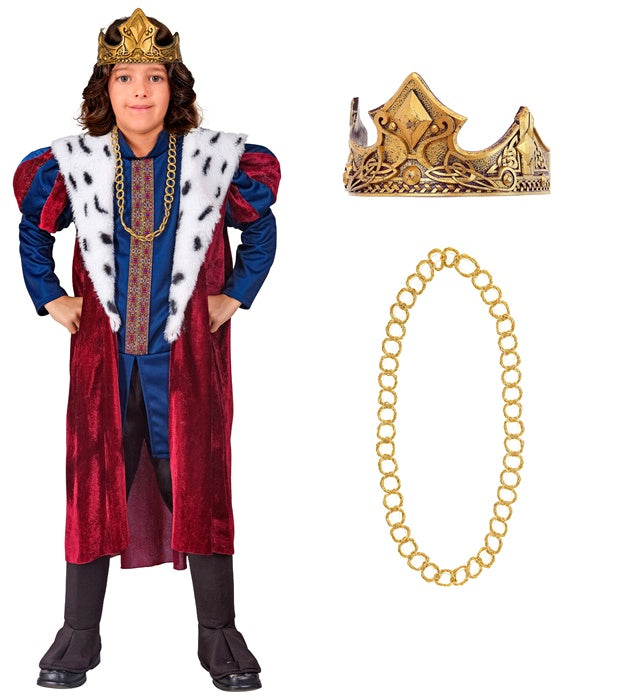 Königskostüm mit ärmellosem Mantel, Krone und Kette für Fasnacht