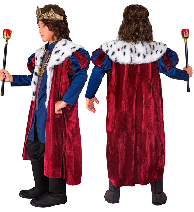 Königskostüm mit ärmellosem Mantel, Krone und Kette für Fasnacht