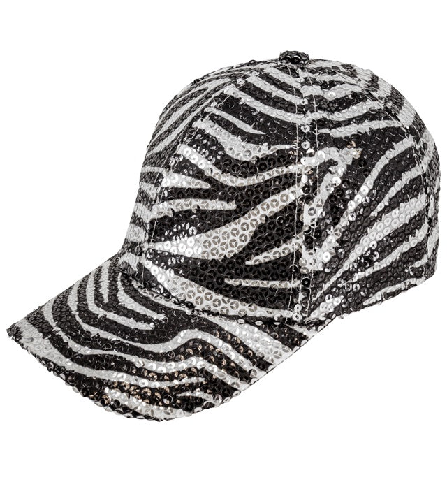 Pailletten Basecap mit Zebramuster glitzerndes Kostümzubehör für Fasnacht