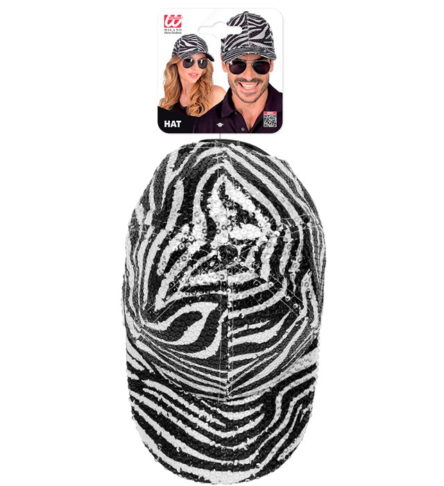 Pailletten Basecap mit Zebramuster glitzerndes Kostümzubehör für Fasnacht