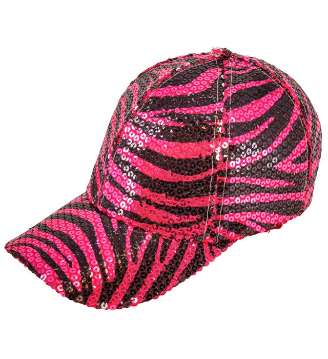 Pink glitzernde Basecap mit Zebramuster aus Pailletten