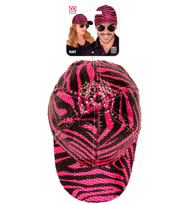 Pink glitzernde Basecap mit Zebramuster aus Pailletten