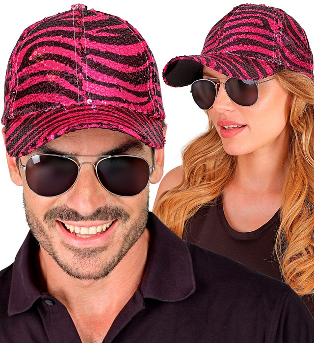 Pink glitzernde Basecap mit Zebramuster aus Pailletten