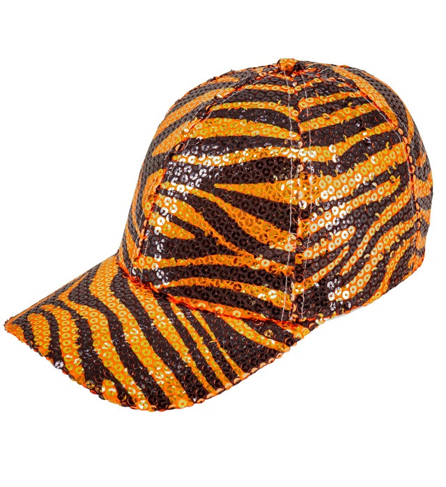 Pailletten Basecap mit Tigermuster in Gold- und Schwarztönen