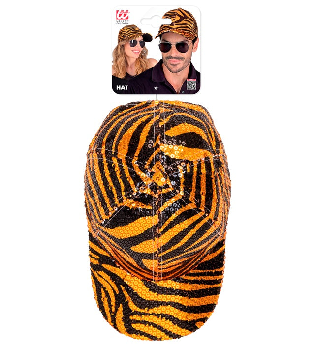 Pailletten Basecap mit Tigermuster in Gold- und Schwarztönen