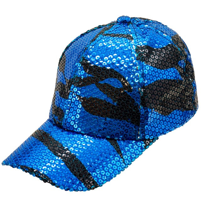 Pailletten-Basecap in blauem Wellenmuster für Fasnacht und Karneval