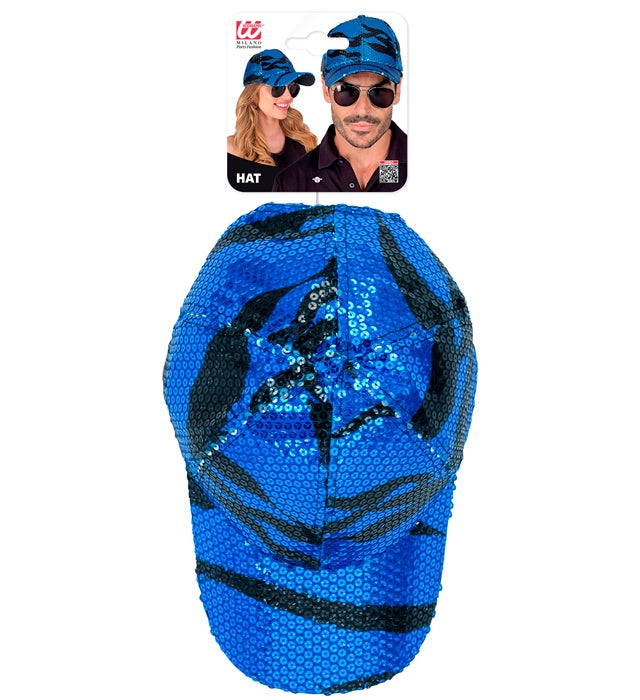 Pailletten-Basecap in blauem Wellenmuster für Fasnacht und Karneval