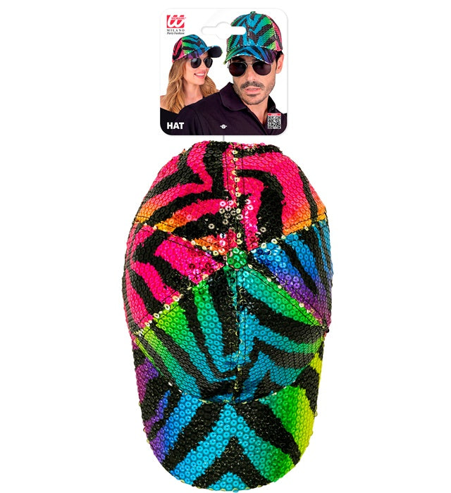 Bunte Pailletten Basecap im Tigermuster mit Regenbogeneffekt