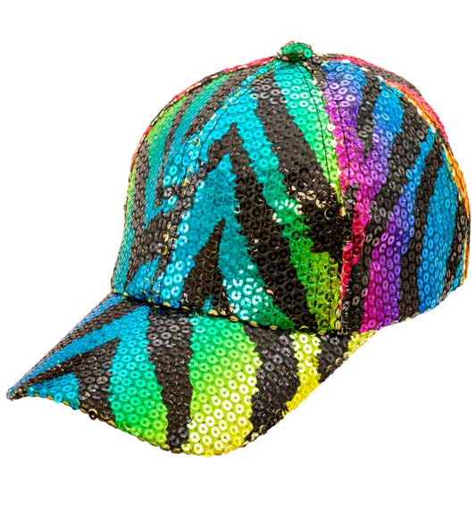 PAILLETTEN BASECAP IN TIGERMUSTER REGENBOGEN Regenbogen