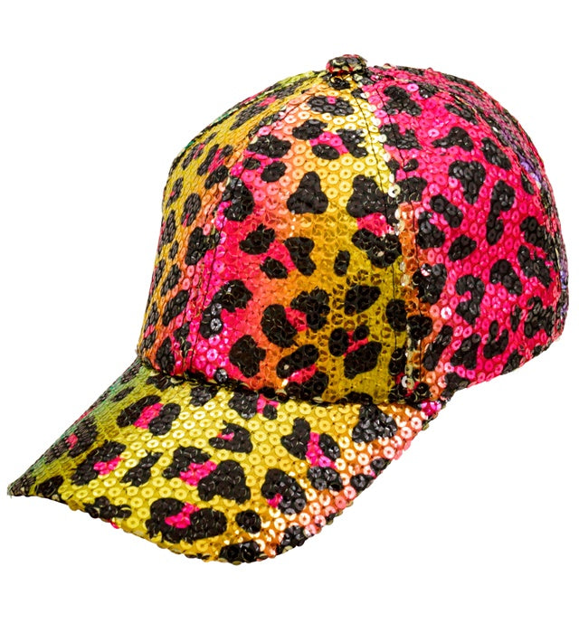 Pailletten Basecap im Leopardenmuster mit Regenbogeneffekt