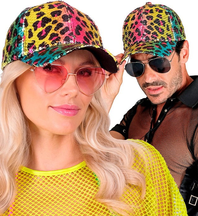 Pailletten Basecap im Leopardenmuster mit Regenbogeneffekt