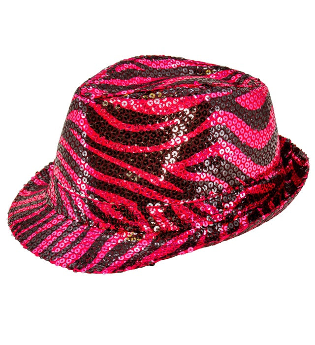 Pailletten Fedora Hut im Zebramuster Pink