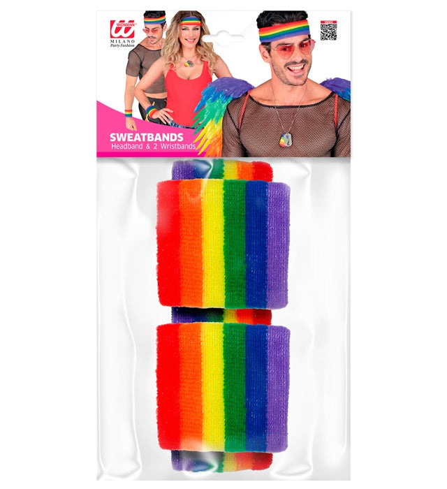 Regenbogen-Schweißband Set mit Stirnband und zwei Armbändern in bunten Farben